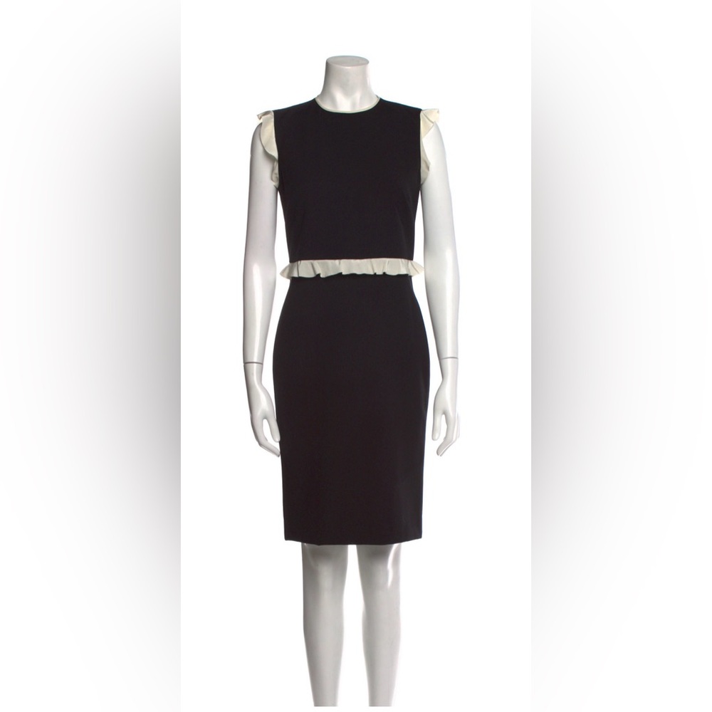 RED Valentino Black Midi Dress with Cream Ruffle Trim
